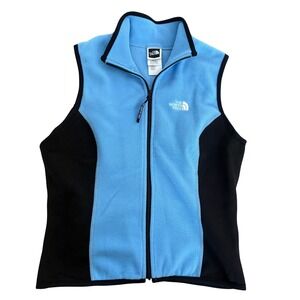 The North Face Women's Vintage Blue Black Fleece Full Zip Vest Size Medium